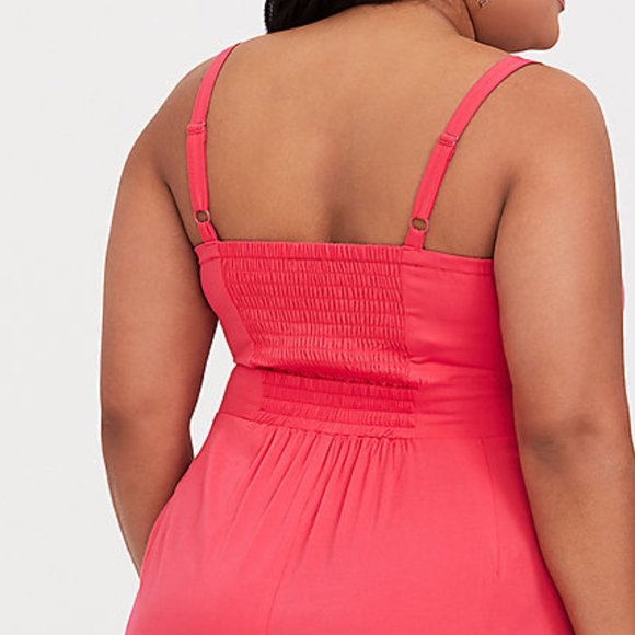 Torrid NWT Coral 4X Jumpsuit Culottes Crop Pants Smocked Back - Picture 5 of 5